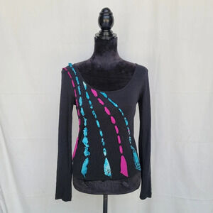 Per Una Womens Long Sleeve 100% Cotton Blouse UK Sz 10 Pink Blue Small